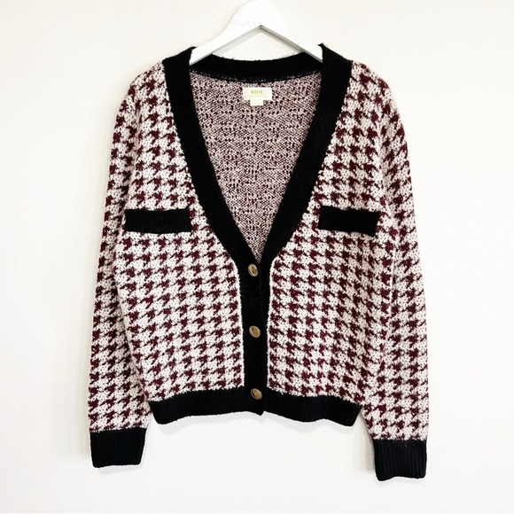 Anthropologie Black and Cream Houndstooth Cardigan - Picture 4 of 13
